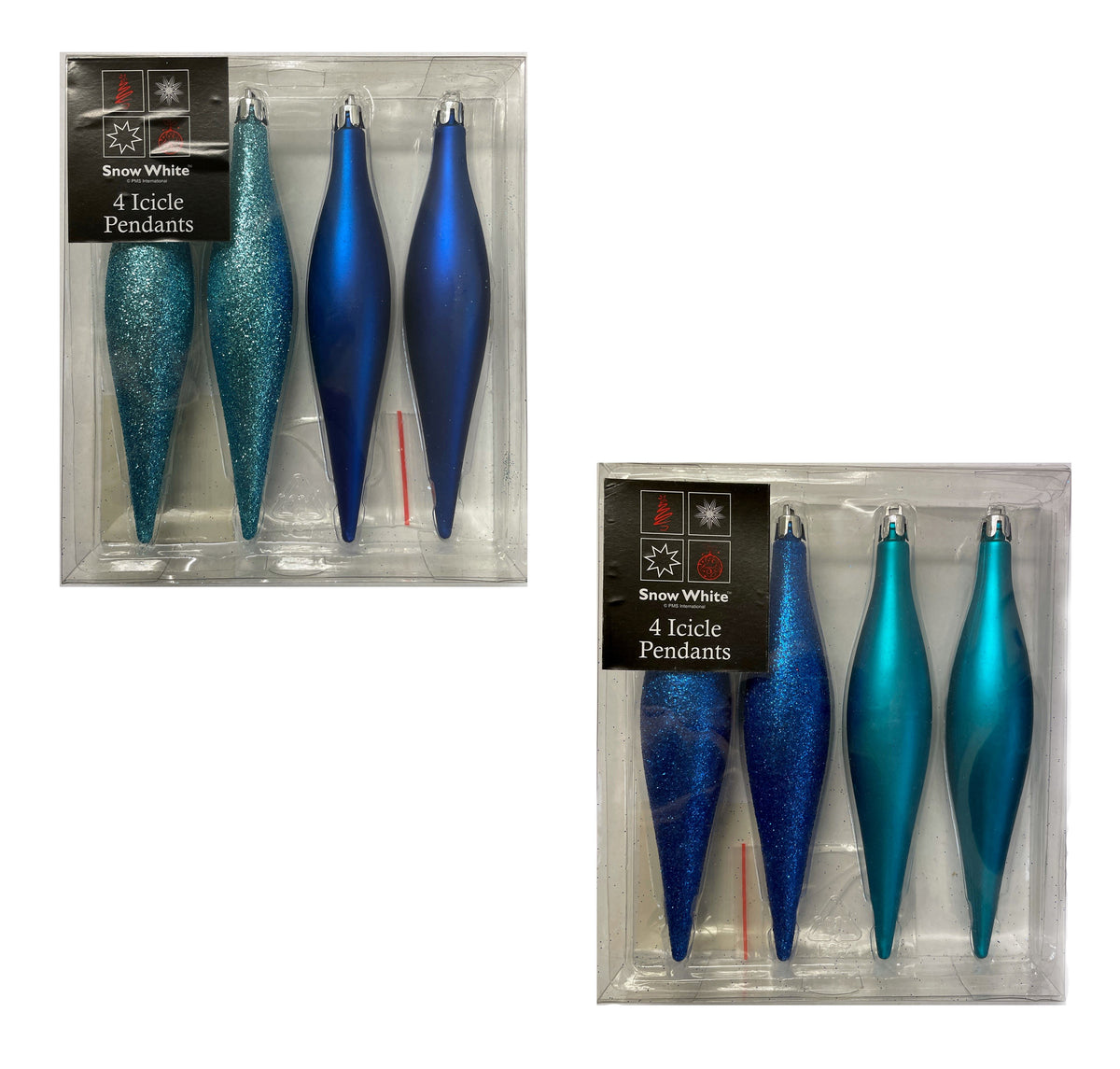 Pack of 4 Teal Blue Icicle Drop Pendant Baubles