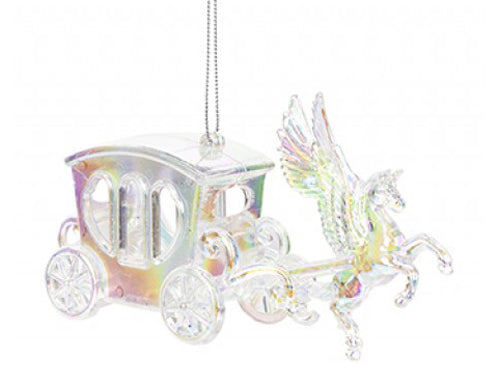 Iridescent Shimmer Pegasus and Carriage Hanging Christmas Decoration Magical Fairy Tale Themed Xmas Tree Pendant