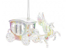 Load image into Gallery viewer, Iridescent Shimmer Pegasus and Carriage Hanging Christmas Decoration Magical Fairy Tale Themed Xmas Tree Pendant