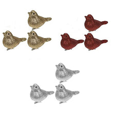Load image into Gallery viewer, Clip on Robins, Set of 3 Clip on Glittery Birds for your Christmas Tree or Craft, Clip Anywhere, Choose Gold, Silver, or Red