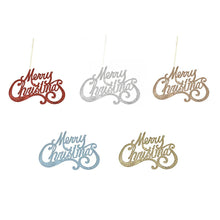 Load image into Gallery viewer, Elegant Merry Christmas Hanging Sign 26cm by 18cm with Gold Ribbon for Hanging In Rose Gold, Gold, Silver, Red, or Blue