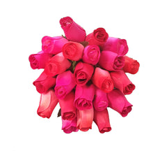 Load image into Gallery viewer, Bouquet Of 24 Mixed Pink & Red Wooden Roses - Fuchsia