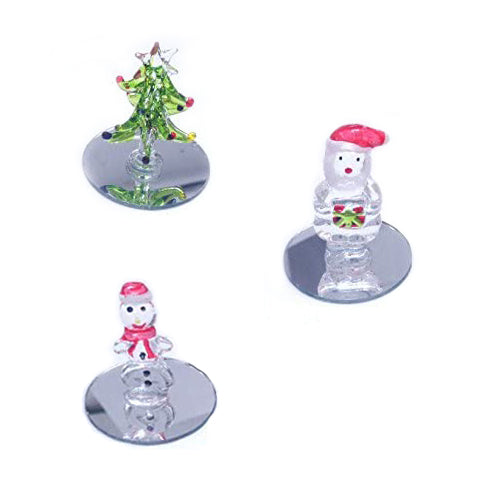 Ornamental Glass Santa, Tree Or Snowman On A Mirror Base - Christmas Decorations Or Gifts