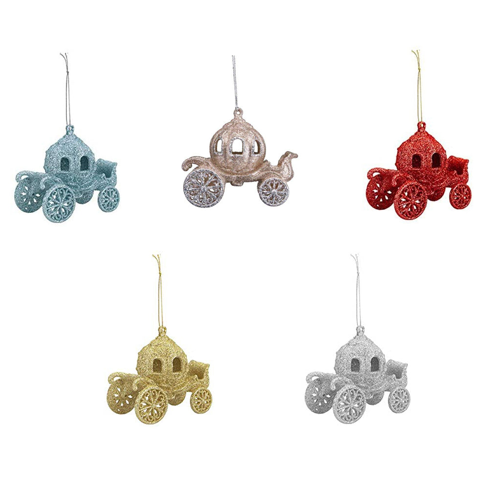 Sparkly Fairy Tale Carriage Hanging Decoration for your Christmas Tree in Red, Gold, Blue, Silver, or Rose Gold