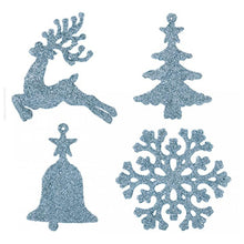 Load image into Gallery viewer, Glitter Ice Blue Hanging Christmas Decorations or Craft or Present Toppers: Trees, Bells, Reindeer, Snowflakes