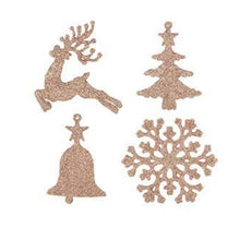 Load image into Gallery viewer, Glitter Rose Gold Hanging Christmas Decorations or Craft or Present Toppers: Trees, Bells, Reindeer, Snowflakes