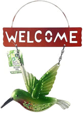 Load image into Gallery viewer, Welcome Garden Sign - Humming Bird Bright Colour and Sparkle Detail Hanging Sign