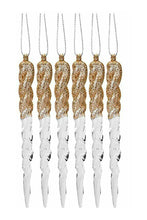 Load image into Gallery viewer, Glittery Icicle Decoration Set of 6 Hanging Clear Christmas Tree Décor in Rose Gold, Pale Gold, or Silver