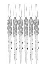 Load image into Gallery viewer, Glittery Icicle Decoration Set of 6 Hanging Clear Christmas Tree Décor in Rose Gold, Pale Gold, or Silver