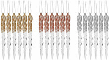 Load image into Gallery viewer, Glittery Icicle Decoration Set of 6 Hanging Clear Christmas Tree Décor in Rose Gold, Pale Gold, or Silver