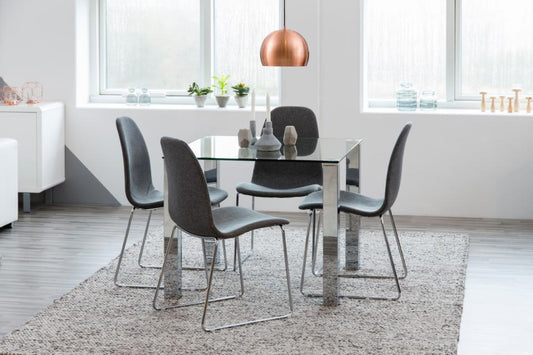 Kante Glass Top Dining Table With Stylish Chrome Legs 180cm