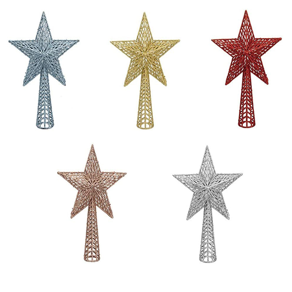 Large Glitter Christmas Star Tree Topper with Spring Base 25 x 36cm in Red, Gold, Blue, Silver, or Rose Gold