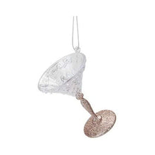 Load image into Gallery viewer, Glittery Martini Glass Shape Decoration for your Christmas Tree, Glass look Acrylic Hanging Decoration in Blue, Rose Gold, Champagne Gold, or Silver