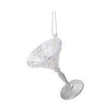 Load image into Gallery viewer, Glittery Martini Glass Shape Decoration for your Christmas Tree, Glass look Acrylic Hanging Decoration in Blue, Rose Gold, Champagne Gold, or Silver