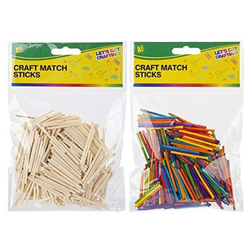 Pack of 400 Wooden Matchsticks in Plain Natural or Rainbow