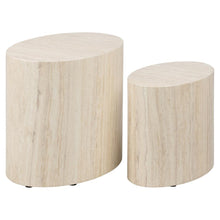 Load image into Gallery viewer, Mice Coffee Table Set In Travertine Stone 2pcs Oval Design Space Saving Furniture 33x48x40cm