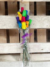 Load image into Gallery viewer, Bouquet of 12 Mixed Bright Colours Wooden Roses - Rainbow