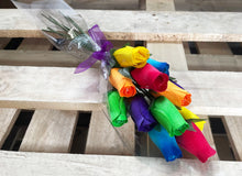 Load image into Gallery viewer, Bouquet of 12 Mixed Bright Colours Wooden Roses - Rainbow