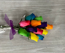 Load image into Gallery viewer, Bouquet of 12 Mixed Bright Colours Wooden Roses - Rainbow