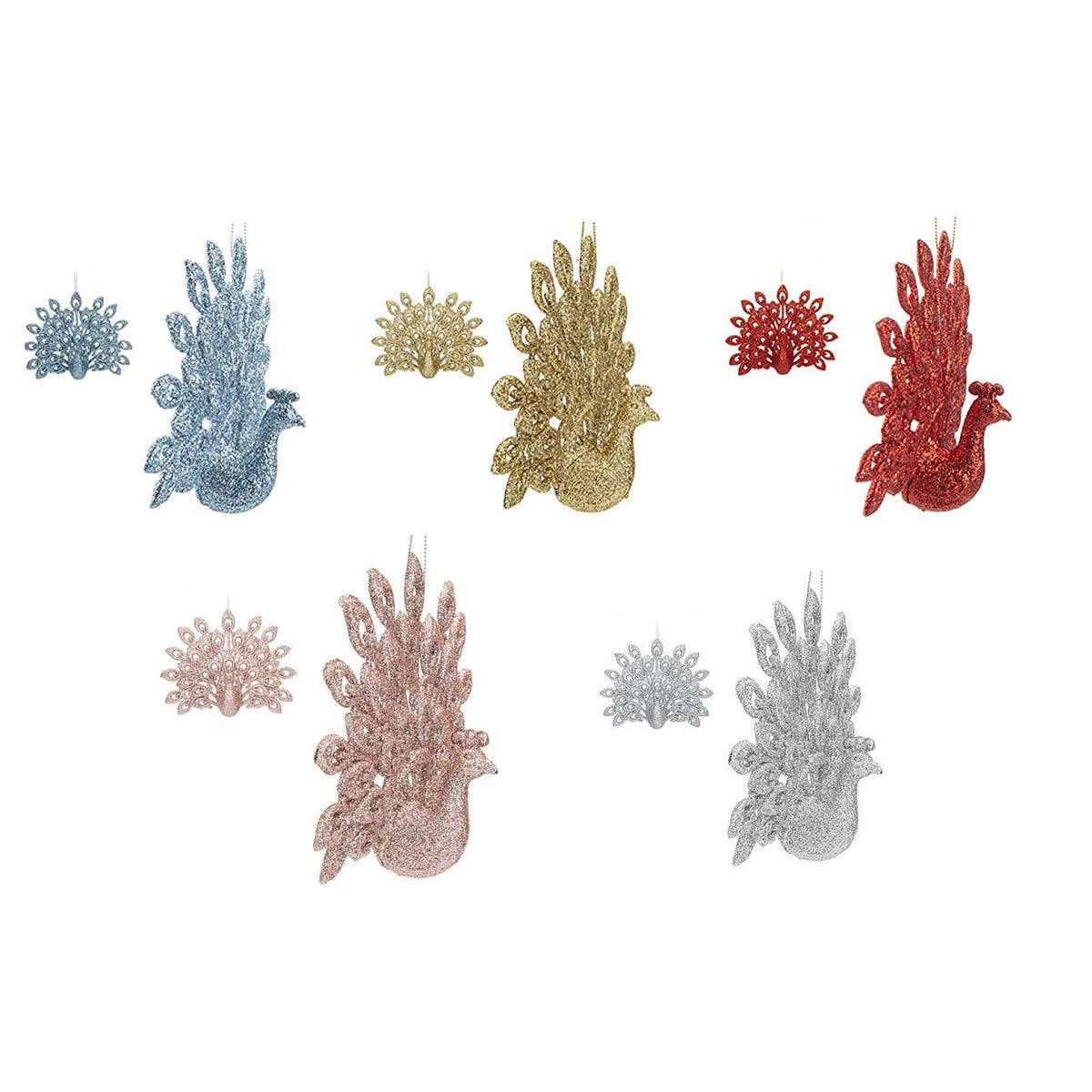 Sparkly Peacock All Over Glitter Hanging Decoration for your Christmas Tree in Red, Gold, Blue, Silver, or Rose Gold