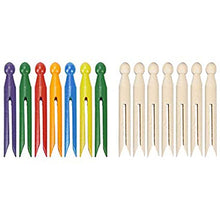 Load image into Gallery viewer, Pack of 7 Wooden Dolly Pegs in Plain Natural or Rainbow