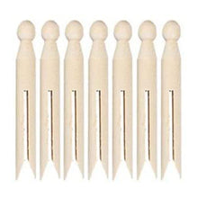 Load image into Gallery viewer, Pack of 7 Wooden Dolly Pegs in Plain Natural or Rainbow