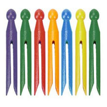 Load image into Gallery viewer, Pack of 7 Wooden Dolly Pegs in Plain Natural or Rainbow
