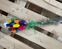 Load image into Gallery viewer, Bouquet of 12 Mixed Bright Colours Wooden Roses - Rainbow
