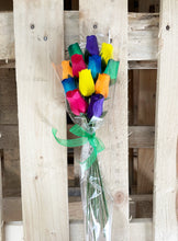 Load image into Gallery viewer, Bouquet of 12 Mixed Bright Colours Wooden Roses - Rainbow