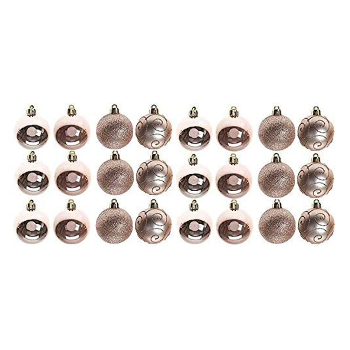 Rose Gold Tree Decorations, Set of 24 5cm Round Baubles
