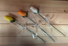 Load image into Gallery viewer, Single Wooden Rose Bud in Cellophane and Ribbon - Choose from 20 Colours