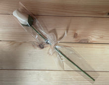 Load image into Gallery viewer, Single Wooden Rose Bud in Cellophane and Ribbon - Choose from 20 Colours