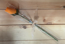 Load image into Gallery viewer, Single Wooden Rose Bud in Cellophane and Ribbon - Choose from 20 Colours