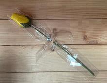 Load image into Gallery viewer, Single Wooden Rose Bud in Cellophane and Ribbon - Choose from 20 Colours