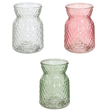 Load image into Gallery viewer, Small Modern Shaped Vase Lattice Texture Glass Vase 13cm x 9cm, Pastel Pink, Green, or Clear