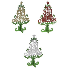 Load image into Gallery viewer, Tabletop Christmas Glitter Tree Decoration with Message 25cm Tall Decorative Xmas Tree Sign in Silver, Gold, or Red