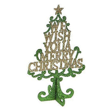 Load image into Gallery viewer, Tabletop Christmas Glitter Tree Decoration with Message 25cm Tall Decorative Xmas Tree Sign in Silver, Gold, or Red