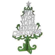 Load image into Gallery viewer, Tabletop Christmas Glitter Tree Decoration with Message 25cm Tall Decorative Xmas Tree Sign in Silver, Gold, or Red