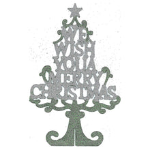 Load image into Gallery viewer, Tabletop Christmas Glitter Tree Decoration with Message 25cm Tall Decorative Xmas Tree Sign in Silver, Gold, or Red