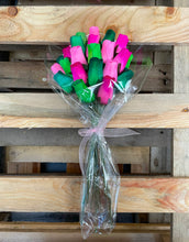 Load image into Gallery viewer, Bouquet Of 24 Mixed Green and Pink Wooden Roses - Tropical