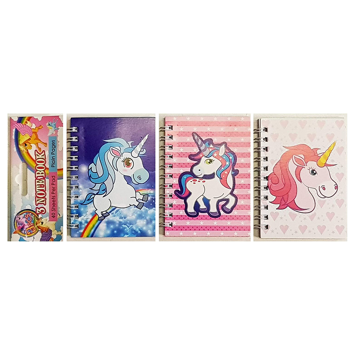 Unicorn Note Book Set of 3 Spiral Bound Note Pads with Magical Unicorn Images