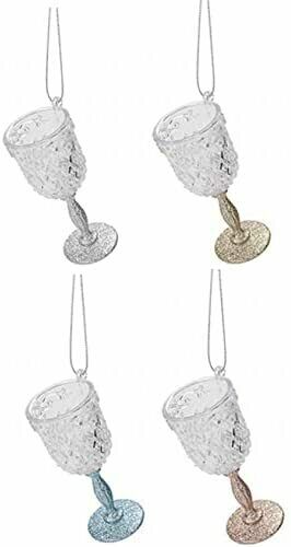 Wine Glass Christmas Tree Glitter Decoration, Glass look Acrylic Hanging in Blue, Rose Gold, Champagne Gold, or Silver