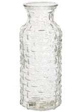 Load image into Gallery viewer, Bottle Shaped Vase Woven Texture Glass For Flowers, Stems or Floral Bouquet 25cm x 6cm, Clear, Smoked, Charcoal Or Green