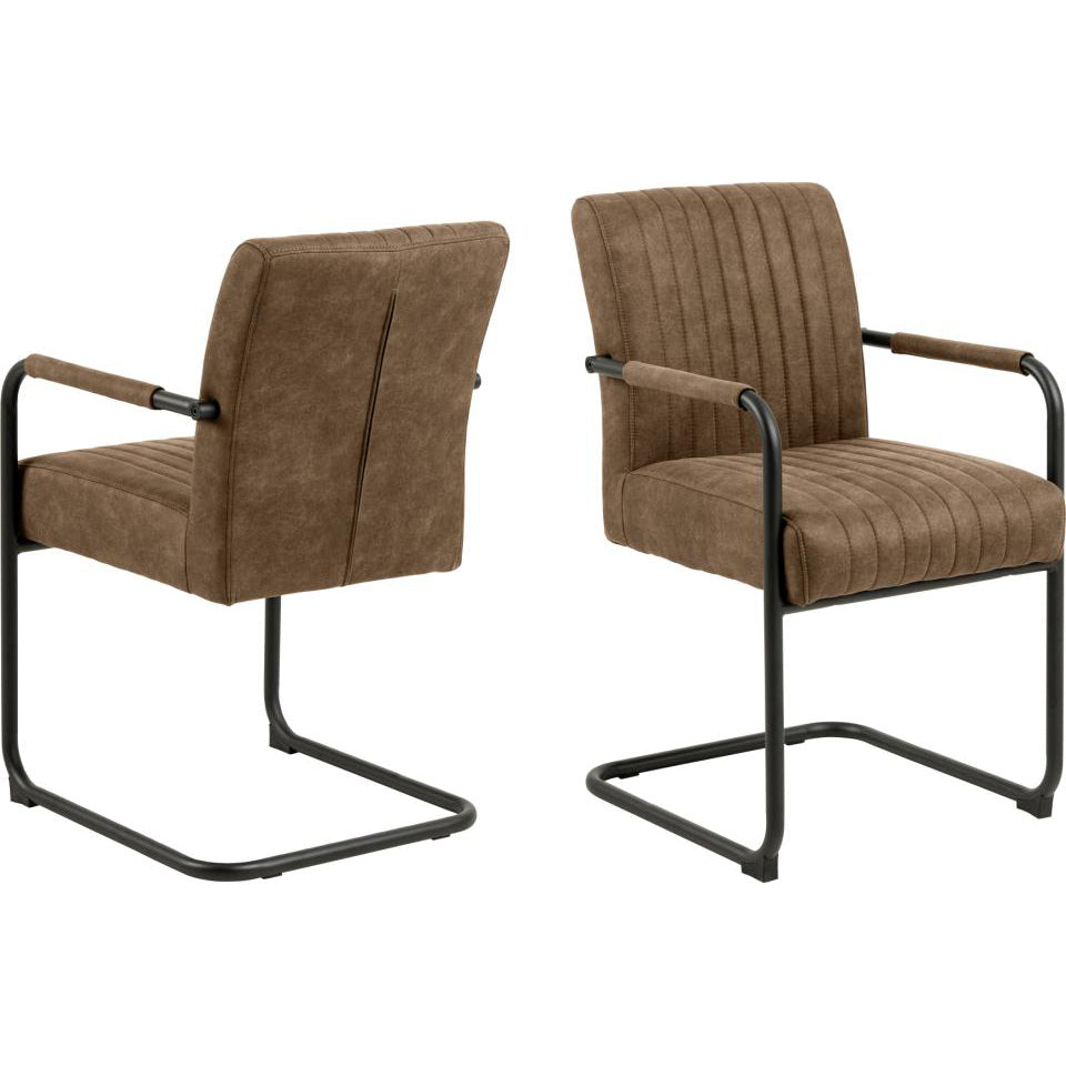 Adele Designer Dining Chair With Armrest And Vertical Stitching, Set Of 2 Chairs