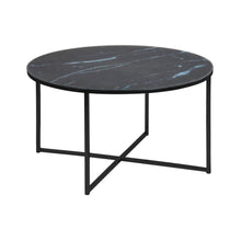 Load image into Gallery viewer, Alisma Designer Coffee Table Black Marble Print Round Glass Metal Frame 80cm