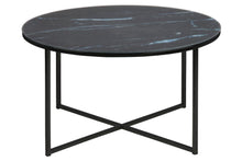 Load image into Gallery viewer, Alisma Designer Coffee Table Black Marble Print Round Glass Metal Frame 80cm