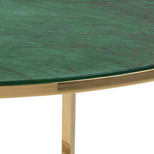 Load image into Gallery viewer, Alisma Designer Round Glass Coffee Table Green Marble Print With A Splendid Golden Frame