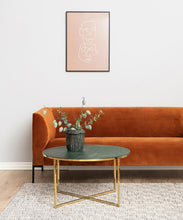 Load image into Gallery viewer, Alisma Large Round Glass Coffee Table Green Marble Print With Golden Frame 80cm