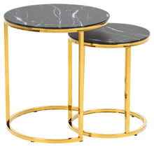 Load image into Gallery viewer, Alisma Deluxe Nest Of Tables Black Marble Glass Top And Metal Base 45cm 35cm