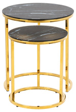 Load image into Gallery viewer, Alisma Deluxe Nest Of Tables Black Marble Glass Top And Metal Base 45cm 35cm

